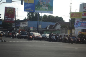 The scene at a red light...motorcycles everywhere.